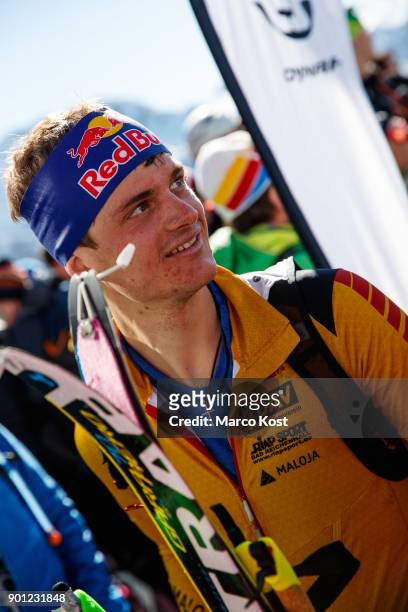 Anton Palzer of Germany smiles after winning the Individual race of the Jennerstier German Ski Mountaineering Championships on February 19, 2017 in...