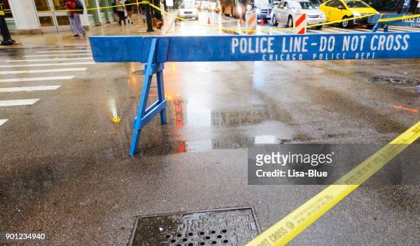 cordon tape car accident, chicago. - traffic jam in chicago stock pictures, royalty-free photos & images