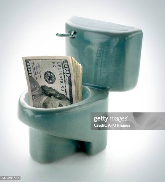 toilet money - gaspiller l'argent photos et images de collection