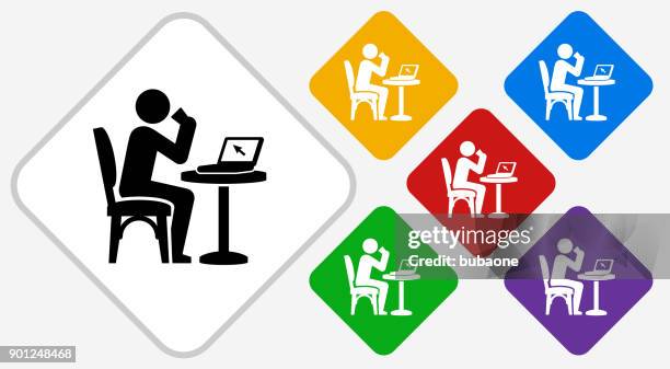 drinking and working color diamond vector icon - drinking coffee at work stock illustrations