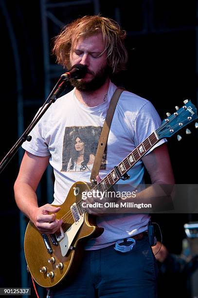 Justin Vernon of Bon Iver performing on stage on the second day of the Summer Sundae Weekender at De Montfort Hall And Gardens on August 15, 2009 in...