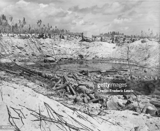 Japanese ammunition dump after an attack by American dive-bombers, during the Battle of Tarawa, a Pacific atoll in the Gilbert Islands , 20th-23rd...