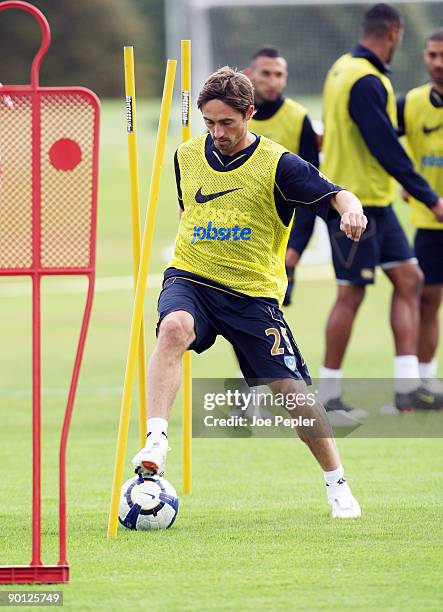 Tommy Smith in action at his first Portsmouth FC training session at Eastleigh training ground on August 28, 2009 in Eastleigh, England.