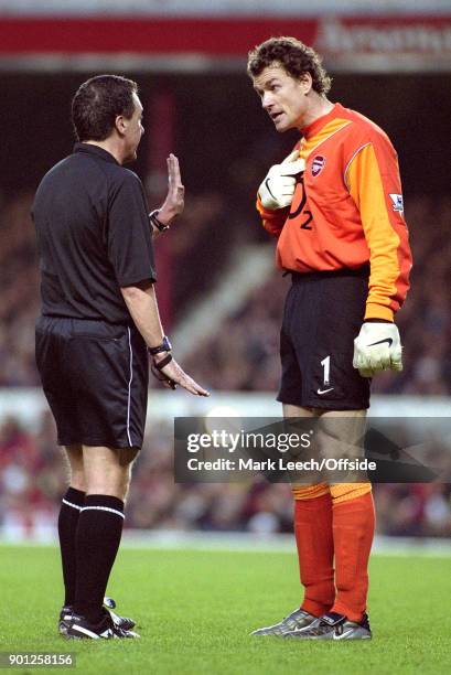 February 2004 London - FA Barclaycard Premiership - Arsenal v Manchester City , Arsenal goalkeeper Jens Lehmann in discussion with referee Alan Wiley...