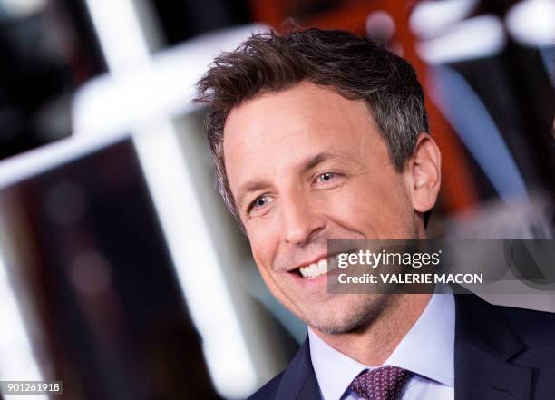 Host Seth Meyers answers interview during the 75th Annual Golden Globe Awards Preview Day at the Beverly Hilton Hotel on January 4 in Beverly Hills,...