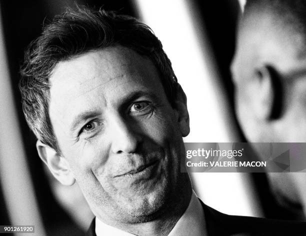 Host Seth Meyers answers interview during the 75th Annual Golden Globe Awards Preview Day at the Beverly Hilton Hotel on January 4 in Beverly Hills,...