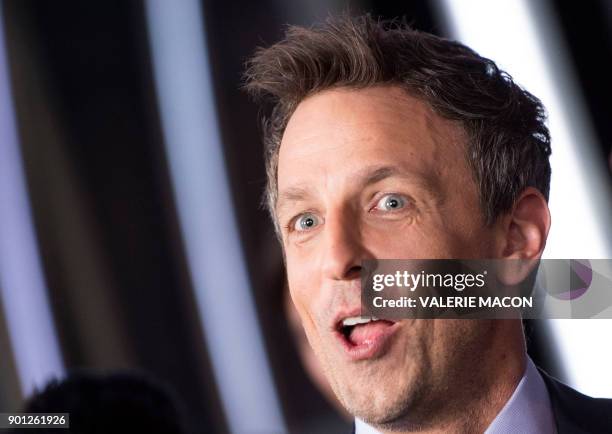 Host Seth Meyers answers interview during the 75th Annual Golden Globe Awards Preview Day at the Beverly Hilton Hotel on January 4 in Beverly Hills,...