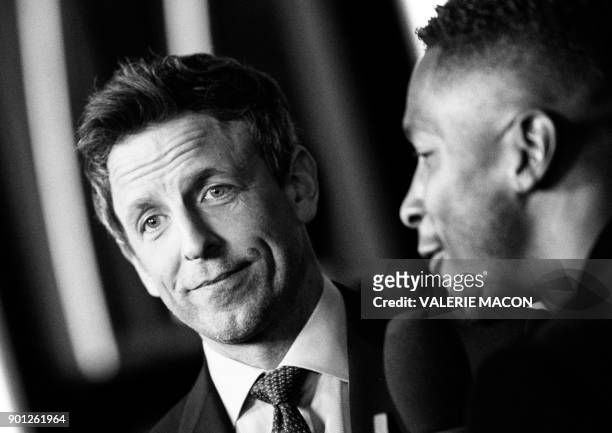 Host Seth Meyers answers interview during the 75th Annual Golden Globe Awards Preview Day at the Beverly Hilton Hotel on January 4 in Beverly Hills,...