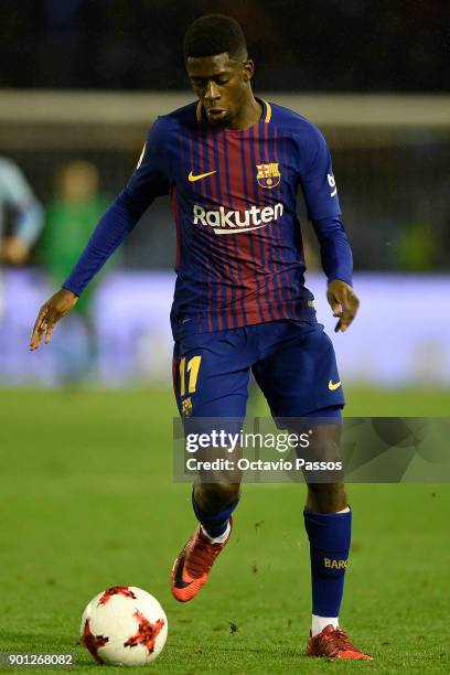 Ousmane Dembele of FC Barcelona in action during the Copa del Rey round of 16 first leg match between RC Celta de Vigo and FC Barcelona at Municipal...