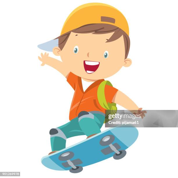 skater boy - happy jumping white background stock illustrations