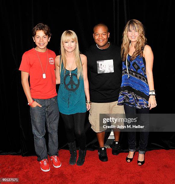 Actors Jake T. Austin, Taylor Spreitler, Kyle Massey and Debby Ryan attend Kyle Massey's 18th Birthday Bash Benefiting: Feed The Children at...