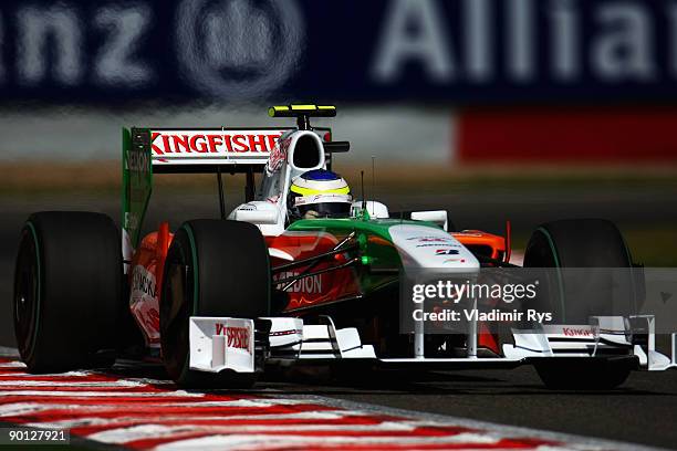 Giancarlo Fisichella of Italy and Force India drives during practice for the Belgian Grand Prix at the Circuit of Spa Francorchamps on August 28,...