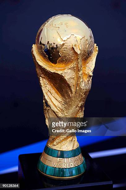 The FIFA World Cup trophy is displayed at an exhibition event held at Melrose Arch on August 28, 2009 in Johannesburg, South Africa.