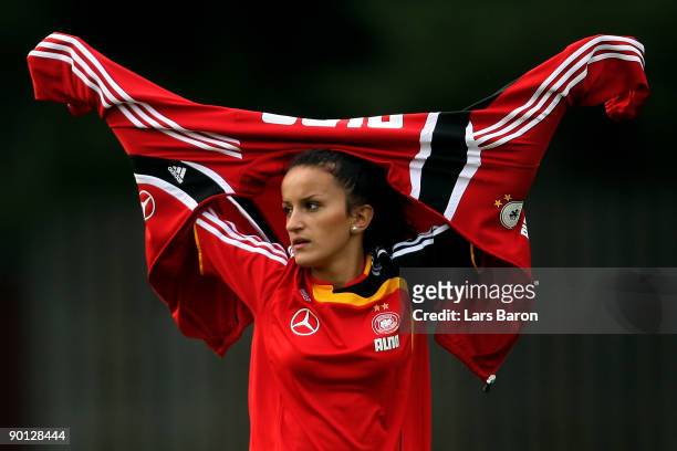Fatmire Bajramaj is seen during a German National Team training session on August 28, 2009 in Tampere, Finland.
