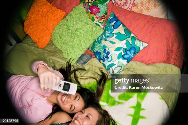 2 teen girls taking photo of themselves - girls playing with themselves bildbanksfoton och bilder