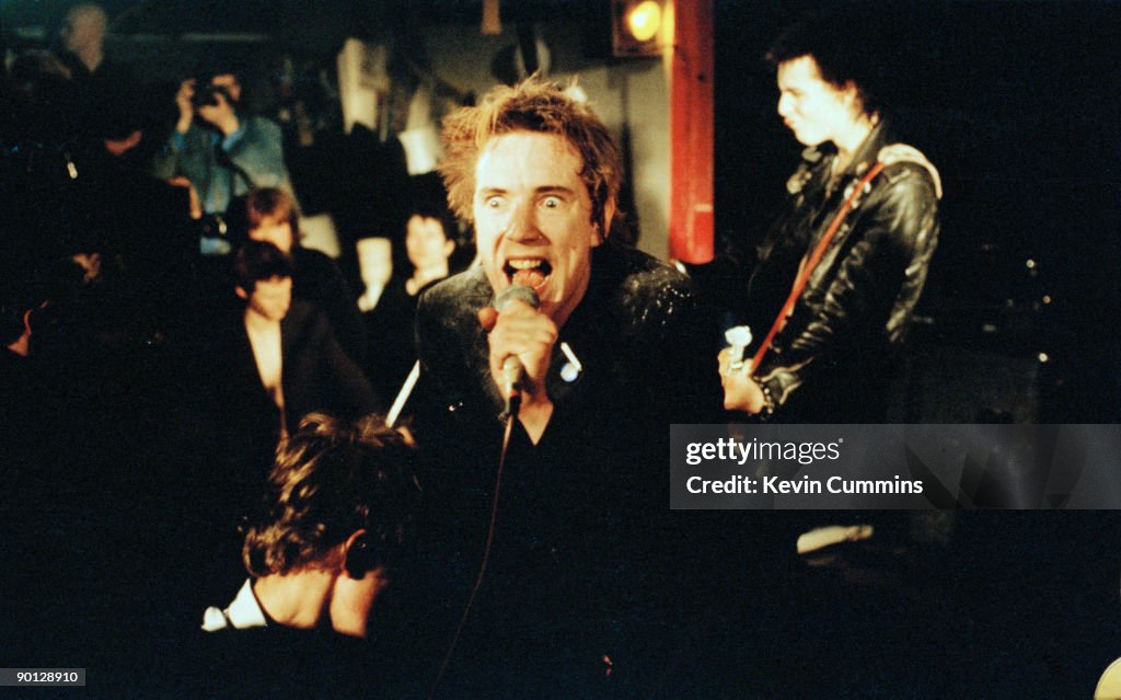 Singer Rotten Singer Johnny Rotten and bassist Sid Vicious performing with English ...