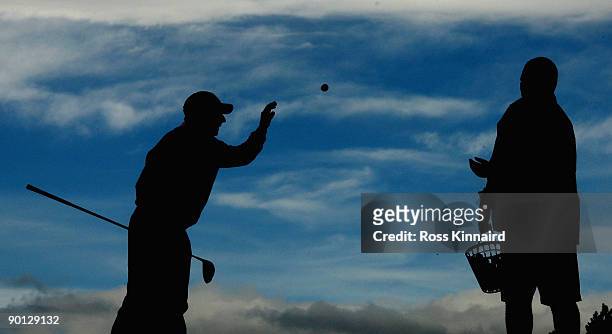 Jose Maria Olazabal of Spain on the practice ground after the second round of the Johnnie Walker Championship on the PGA Centenary Course at...