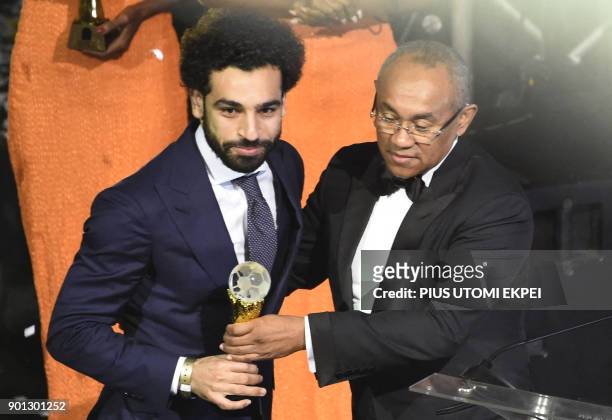 Confederation of African Football President Ahmad Ahmad presents The African Footballer of the Year Award to Egypt and Liverpool striker Mohamed...