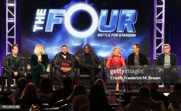 Panelists Charlie Walk, Meghan Trainor, DJ Khaled and Sean 'Diddy' Combs, host Fergie and executive producers David Friedman and David Eilenberg of...