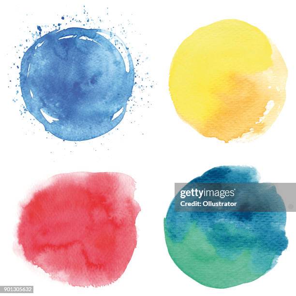 runde aquarell flecken - wasserfarbe auf papier stock-grafiken, -clipart, -cartoons und -symbole