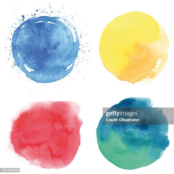 round watercolor spots - watercolor on paper stock illustrations