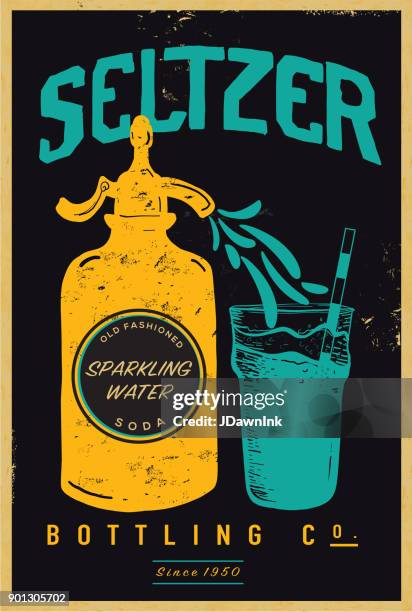 vector illustration of an old fashioned seltzer sparkling water bottle - soda bottle pouring stock illustrations