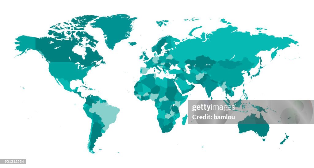 Carte mondiale séparez pays Turquoise