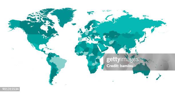 ilustrações de stock, clip art, desenhos animados e ícones de map world seperate countries turquoise - continente área geográfica