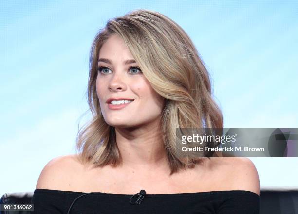 Actress Kim Matula of the television show LA To Vegas speaks onstage during the FOX portion of the 2018 Winter Television Critics Association Press...