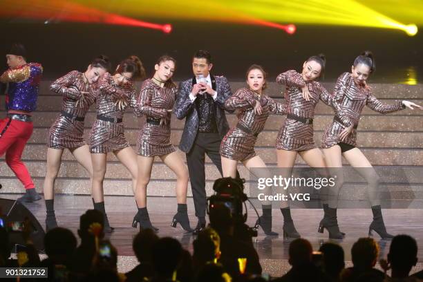 Singer Aaron Kwok performs during the 40th Top Ten Chinese Gold Songs Award Ceremony on January 4, 2018 in Hong Kong, China.