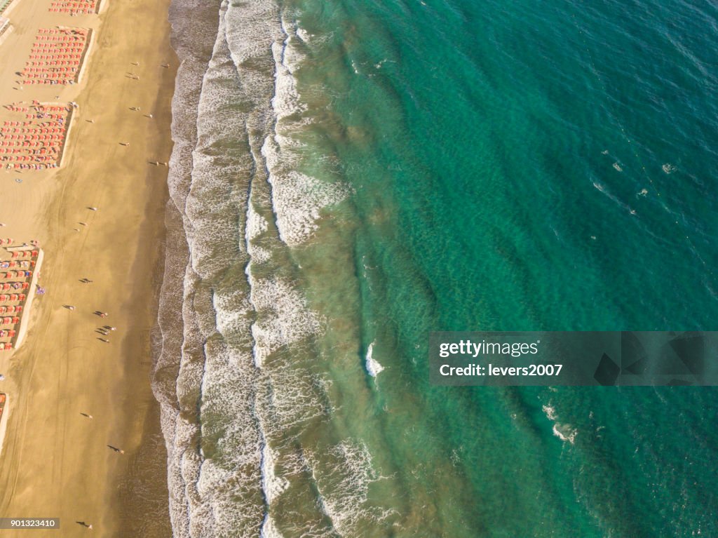 Aerial view of Maspalomas beach, Playa del Ingles, Maspalomas, Spain.