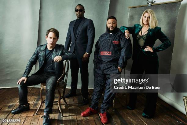 Charlie Walk, Sean 'Diddy' Combs, DJ Khaled, and Meghan Trainor from FOX's "The Four" pose for a portrait during the 2018 Winter TCA Tour at Langham...