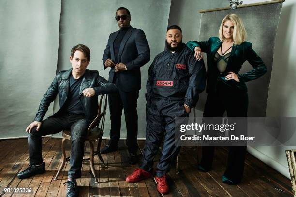 Charlie Walk, Sean 'Diddy' Combs, DJ Khaled, and Meghan Trainor from FOX's "The Four" pose for a portrait during the 2018 Winter TCA Tour at Langham...