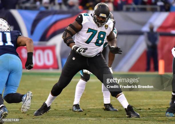 Jermey Parnell of the Jacksonville Jaguars plays against the Tennessee Titans at Nissan Stadium on December 31, 2017 in Nashville, Tennessee.