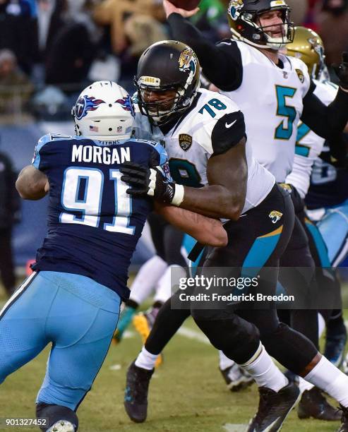 Jermey Parnell of the Jacksonville Jaguars plays against the Tennessee Titans at Nissan Stadium on December 31, 2017 in Nashville, Tennessee.