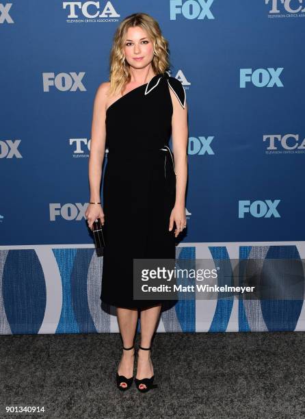 Emily VanCamp attends the FOX All-Star Party during the 2018 Winter TCA Tour at The Langham Huntington, Pasadena on January 4, 2018 in Pasadena,...
