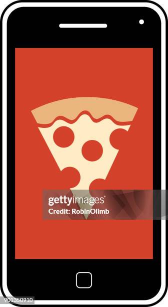 black pizza smart phone - ordering pizza stock illustrations