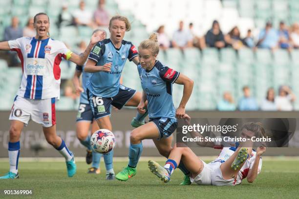 January 3: Georgia Yeoman-Dale of Sydney FC gives away a penalty during the round ten W-League match between the Sydney FC and Newcastle Jets FC at...