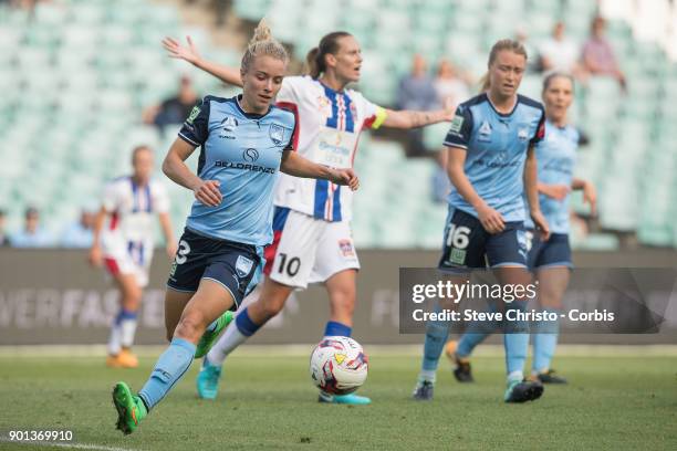 January 3: Georgia Yeoman-Dale of Sydney FC gives away a penalty during the round ten W-League match between the Sydney FC and Newcastle Jets FC at...