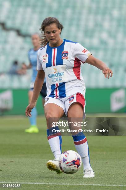 January 3: Katherine Stengel of Newcastle Jets dribbles the ball during the round ten W-League match between the Sydney FC and Newcastle Jets FC at...