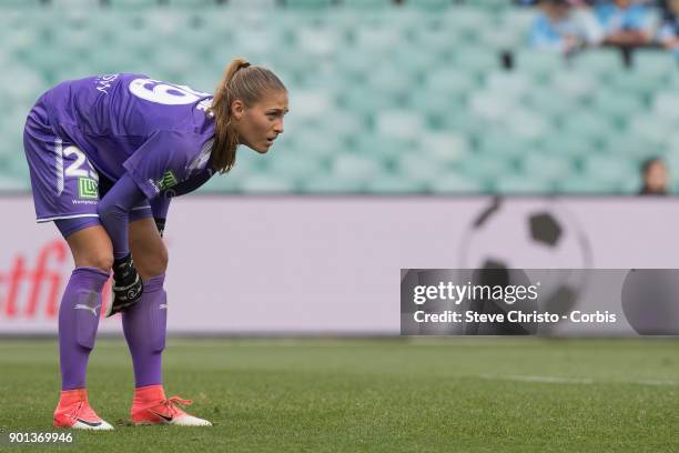January 3: Aubery Bledsoe of Sydney FC fixes her socks during the round ten W-League match between the Sydney FC and Newcastle Jets FC at Allianz...