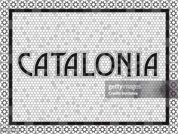 catalonia old fashioned mosaic tile typography - subway tile stock illustrations