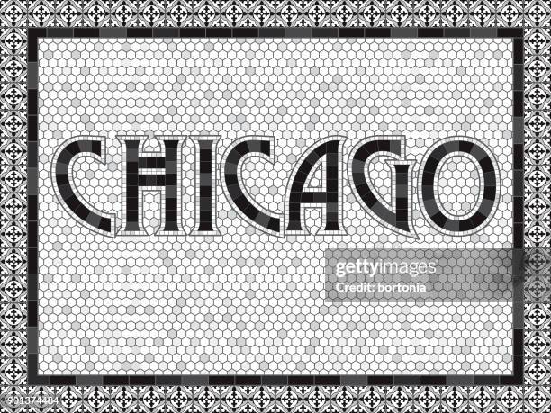 stockillustraties, clipart, cartoons en iconen met chicago oude ouderwetse mozaïek tegel typografie - chicago