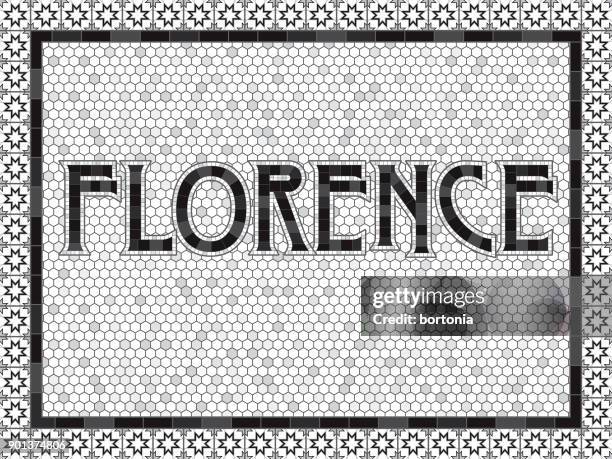 florence old fashioned mosaic tile typography - florence italy stock illustrations