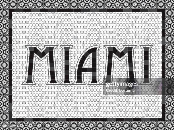 miami old fashioned mosaic tile typography - miami art deco stock illustrations