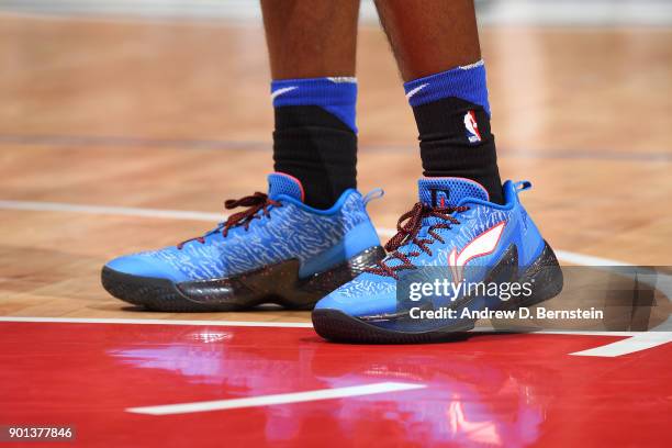 The sneakers of Jawun Evans of the LA Clippers during the game against the Oklahoma City Thunder on January 4, 2018 at STAPLES Center in Los Angeles,...