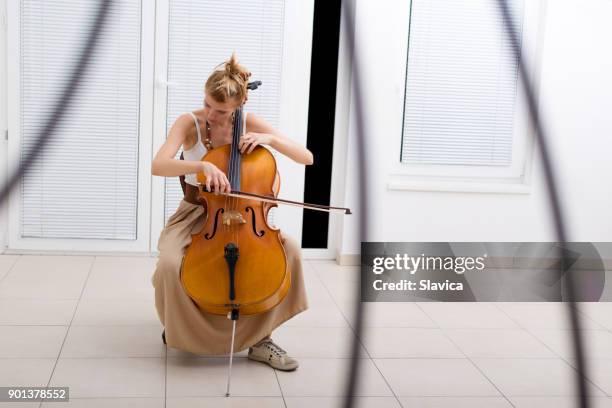 woman playing cello - young violinist stock pictures, royalty-free photos & images