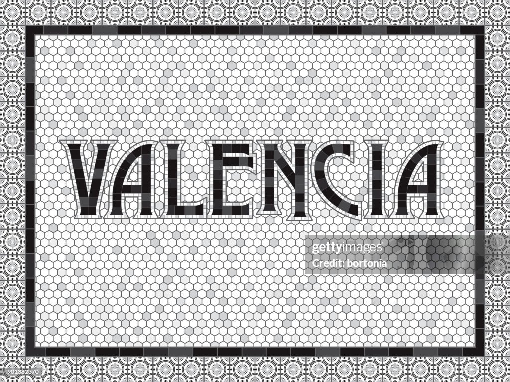 Valencia gamla gammaldags mosaik kakel typografi