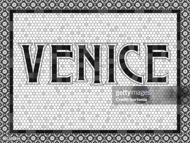 illustrazioni stock, clip art, cartoni animati e icone di tendenza di tipografia a mosaico vecchio stile di venezia - venice california