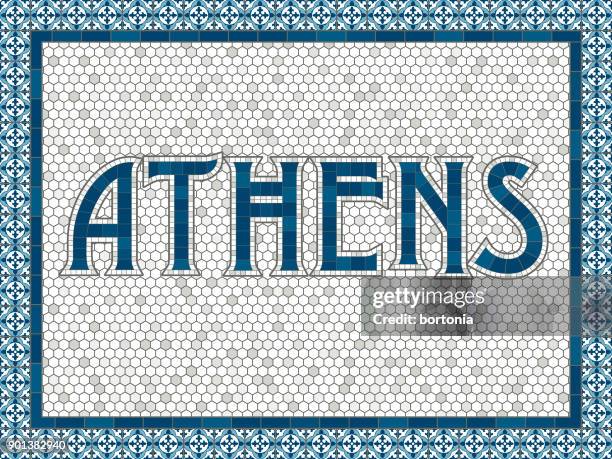athens old fashioned mosaic tile typography - mosaic greek stock illustrations